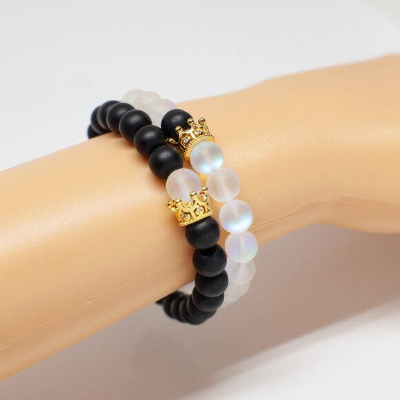 Bland and White Beaded Bracelets Set of 2 - Picture 6 of 6